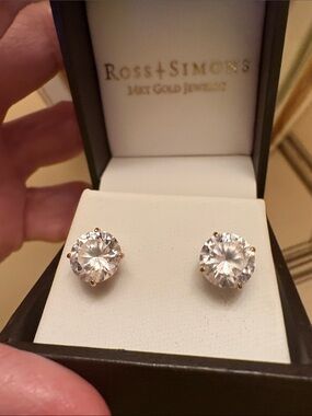 Ross-Simons  14K Gold cast 4 carats  Round Clear Cubic Zirconia Stud Earrings